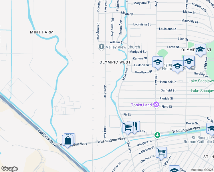map of restaurants, bars, coffee shops, grocery stores, and more near 1154 33rd Avenue in Longview