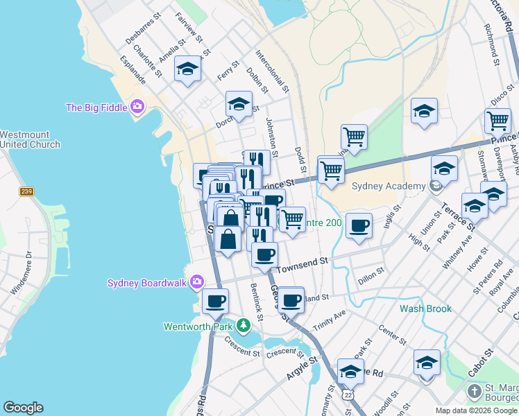 map of restaurants, bars, coffee shops, grocery stores, and more near 441 George Street in Sydney