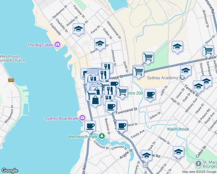 map of restaurants, bars, coffee shops, grocery stores, and more near 441 George Street in Sydney