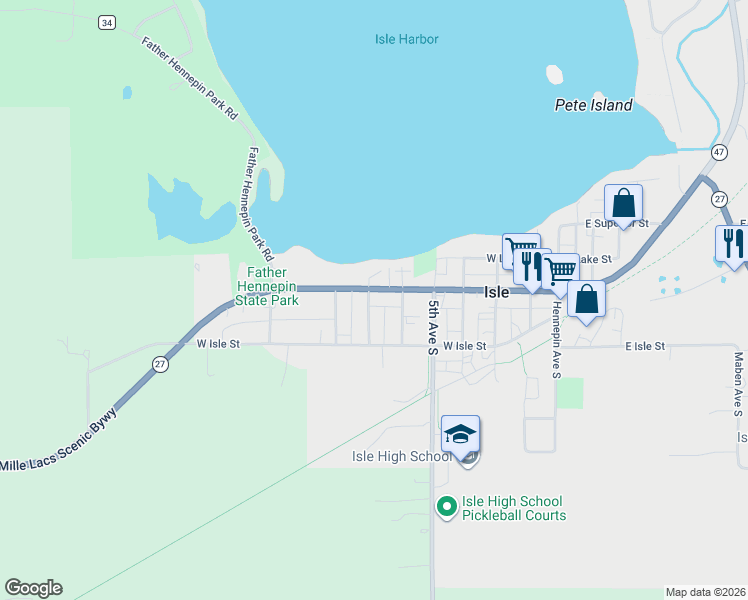 map of restaurants, bars, coffee shops, grocery stores, and more near 666 West Main Street in Isle