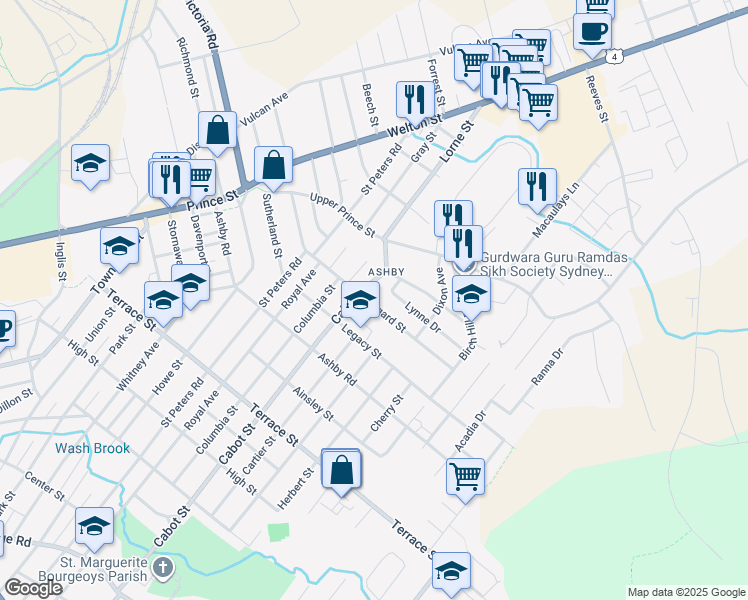 map of restaurants, bars, coffee shops, grocery stores, and more near 249 Lisgard Street in Sydney