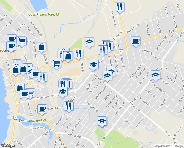 map of restaurants, bars, coffee shops, grocery stores, and more near 424 Townsend Street in Sydney