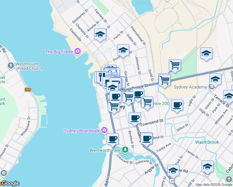 map of restaurants, bars, coffee shops, grocery stores, and more near 48 Prince Street in Sydney