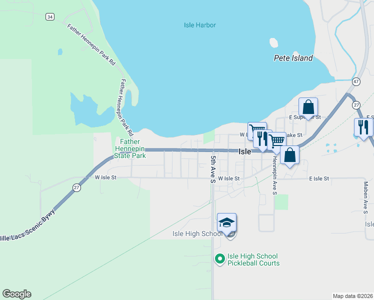 map of restaurants, bars, coffee shops, grocery stores, and more near 666 West Main Street in Isle