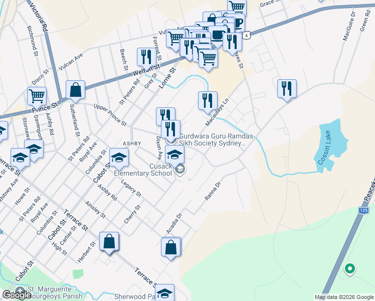 map of restaurants, bars, coffee shops, grocery stores, and more near 816 Upper Prince Street in Sydney