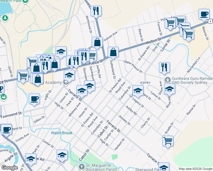 map of restaurants, bars, coffee shops, grocery stores, and more near 366 Whitney Avenue in Sydney