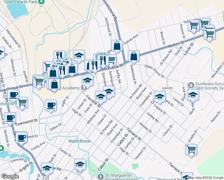 map of restaurants, bars, coffee shops, grocery stores, and more near 3 Davenport Road in Sydney