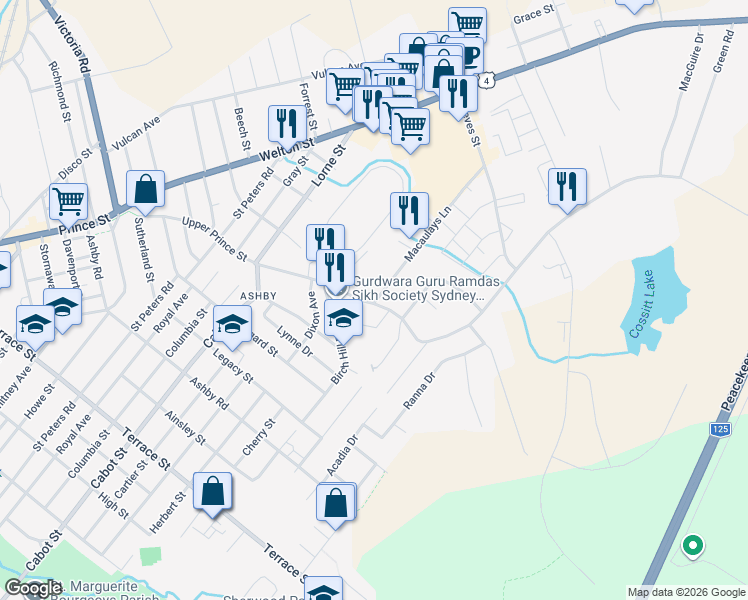 map of restaurants, bars, coffee shops, grocery stores, and more near 815 Upper Prince Street in Sydney