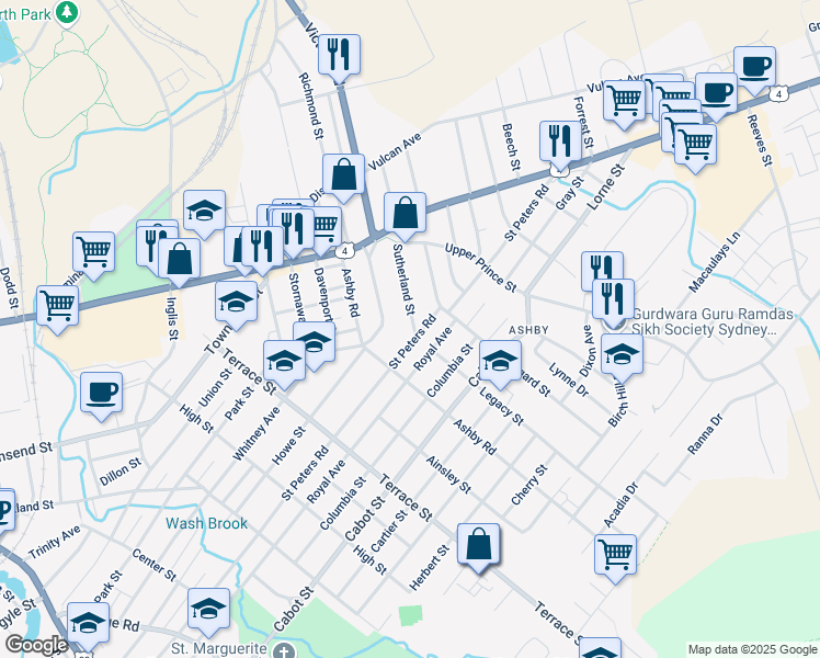 map of restaurants, bars, coffee shops, grocery stores, and more near 78 Sutherland Street in Sydney