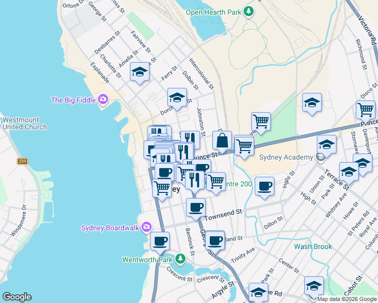 map of restaurants, bars, coffee shops, grocery stores, and more near 377 George Street in Sydney