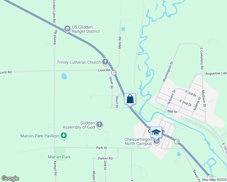 map of restaurants, bars, coffee shops, grocery stores, and more near 483 Short Street in Glidden