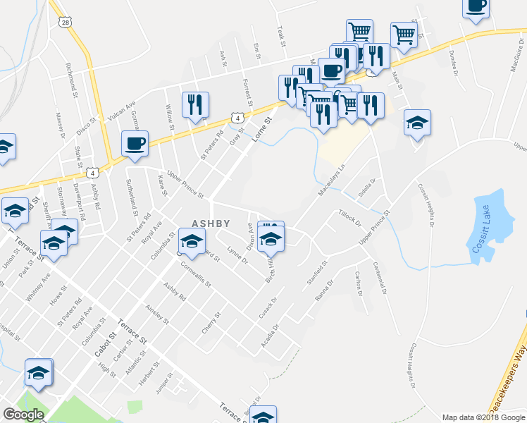 map of restaurants, bars, coffee shops, grocery stores, and more near 779 Upper Prince Street in Sydney