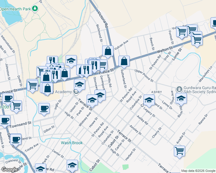 map of restaurants, bars, coffee shops, grocery stores, and more near 417 Chestnut Drive in Sydney