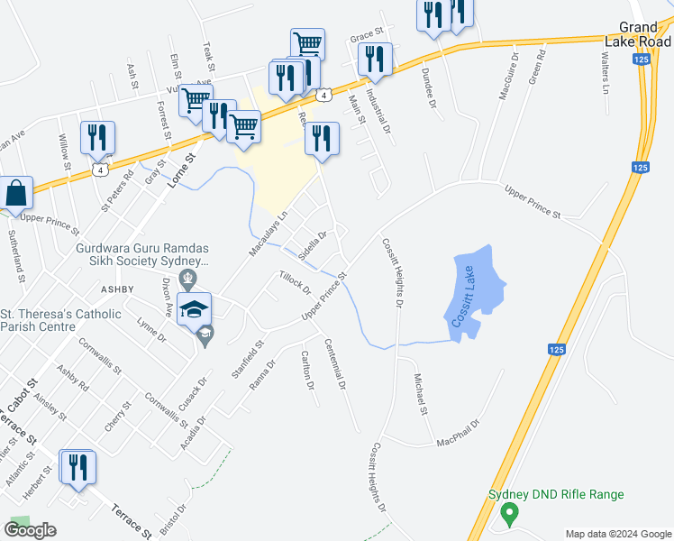 map of restaurants, bars, coffee shops, grocery stores, and more near 1015 Upper Prince Street in Sydney