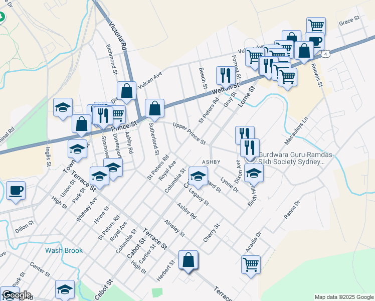 map of restaurants, bars, coffee shops, grocery stores, and more near 19 Hinesdale Drive in Sydney