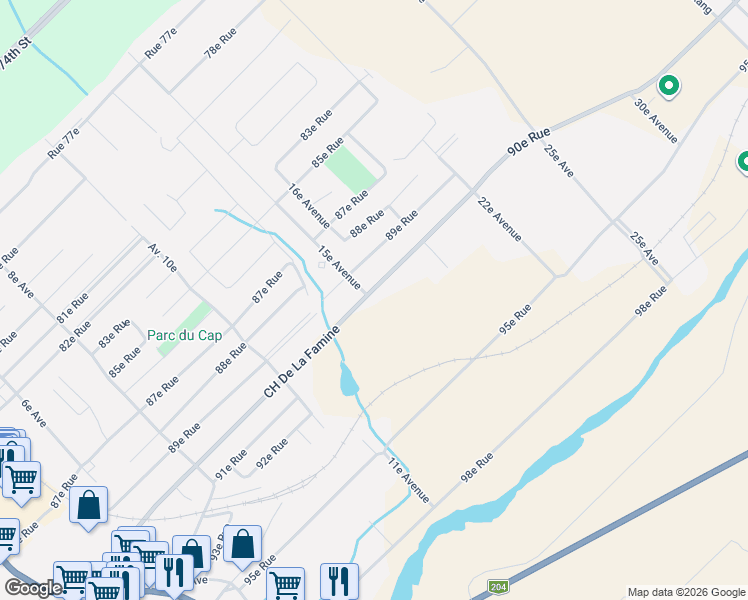 map of restaurants, bars, coffee shops, grocery stores, and more near 1530 90e Rue in Saint-Georges