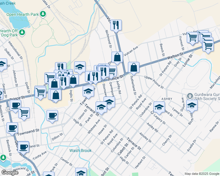 map of restaurants, bars, coffee shops, grocery stores, and more near 45 Davenport Road in Sydney