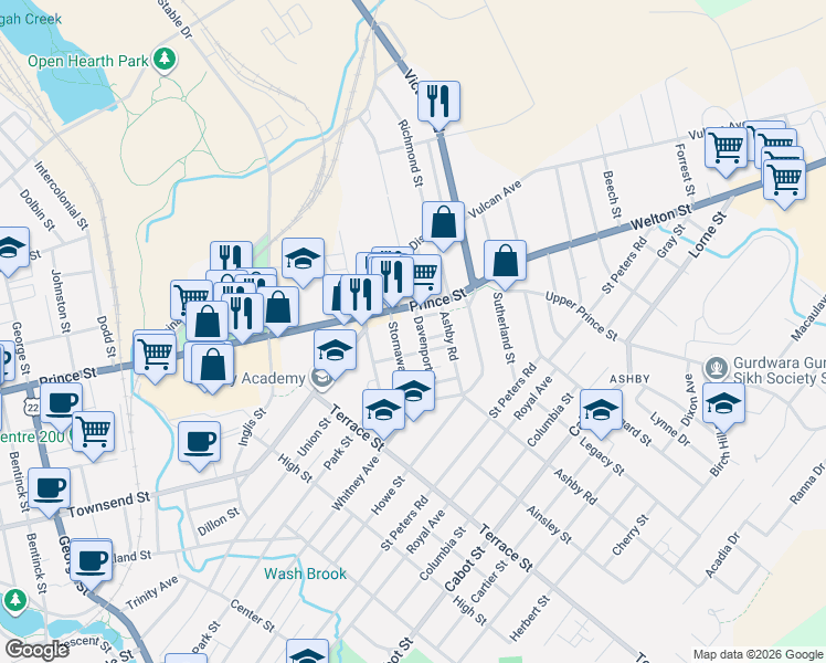 map of restaurants, bars, coffee shops, grocery stores, and more near 54 Davenport Road in Sydney