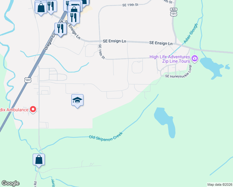 map of restaurants, bars, coffee shops, grocery stores, and more near 1155 Southeast Bugle Avenue in Warrenton