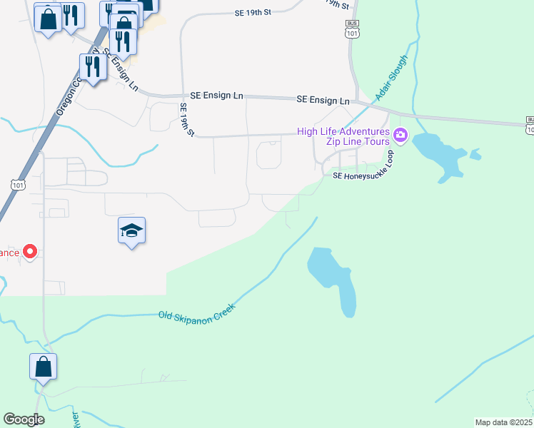 map of restaurants, bars, coffee shops, grocery stores, and more near 2231 Salal Loop in Warrenton