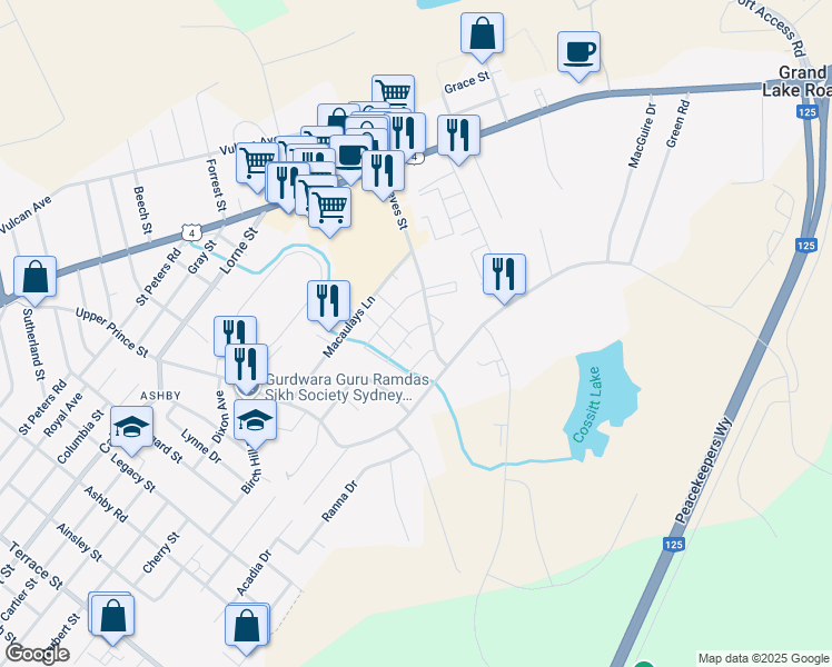 map of restaurants, bars, coffee shops, grocery stores, and more near 29 Sidella Drive in Sydney
