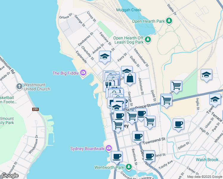 map of restaurants, bars, coffee shops, grocery stores, and more near 188 Charlotte Street in Sydney