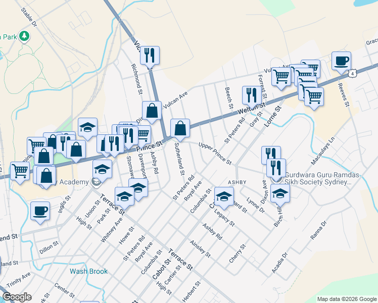 map of restaurants, bars, coffee shops, grocery stores, and more near 33 Sutherland Street in Sydney