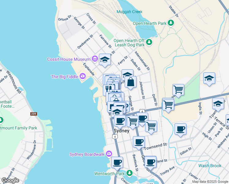 map of restaurants, bars, coffee shops, grocery stores, and more near 193 Charlotte Street in Sydney