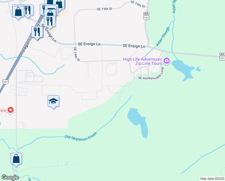 map of restaurants, bars, coffee shops, grocery stores, and more near 2231 Salal Loop in Warrenton