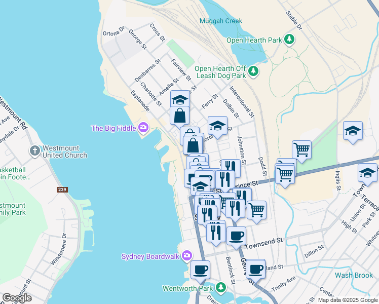 map of restaurants, bars, coffee shops, grocery stores, and more near 188 Charlotte Street in Sydney