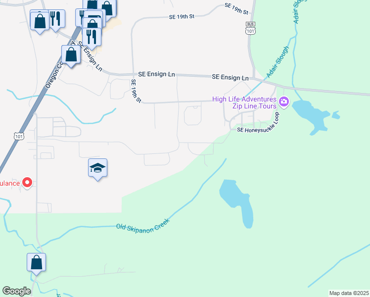 map of restaurants, bars, coffee shops, grocery stores, and more near 2231 Salal Loop in Warrenton