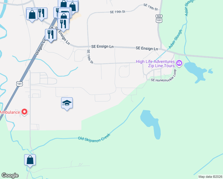 map of restaurants, bars, coffee shops, grocery stores, and more near 1190 Southeast Bugle Avenue in Warrenton