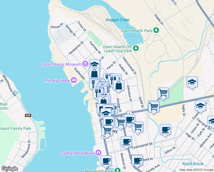 map of restaurants, bars, coffee shops, grocery stores, and more near 75 Dorchester Street in Sydney