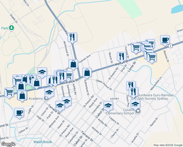 map of restaurants, bars, coffee shops, grocery stores, and more near 56 Welton Street in Sydney