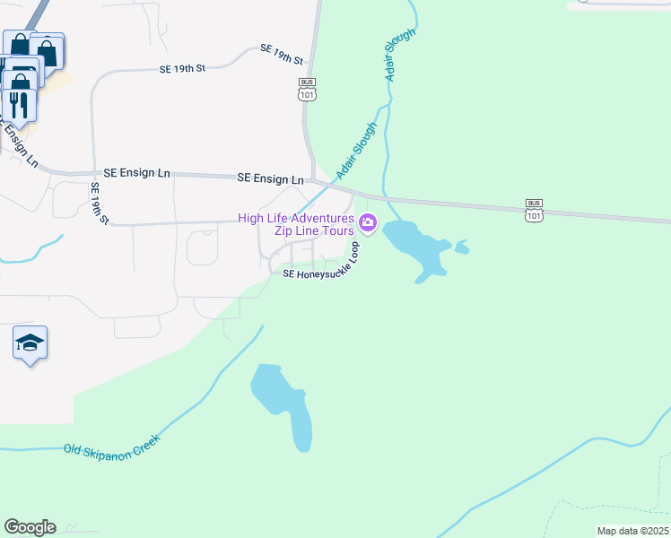 map of restaurants, bars, coffee shops, grocery stores, and more near 1533 Southeast Honeysuckle Loop in Warrenton
