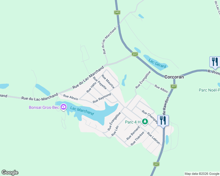 map of restaurants, bars, coffee shops, grocery stores, and more near 42 Rue Payette in Saint-Alphonse-Rodriguez
