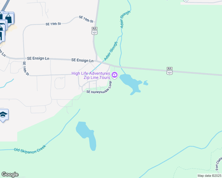 map of restaurants, bars, coffee shops, grocery stores, and more near 1533 Southeast Honeysuckle Loop in Warrenton