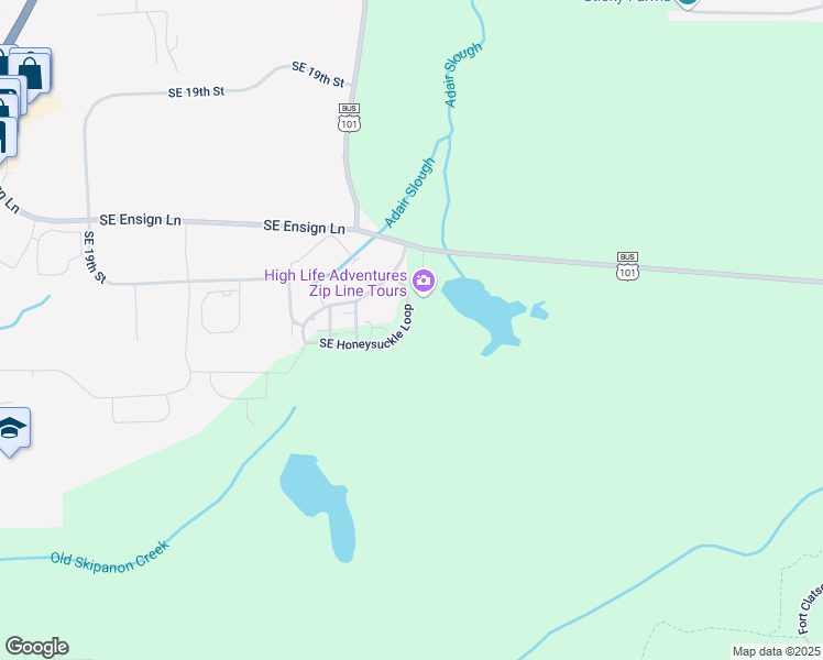 map of restaurants, bars, coffee shops, grocery stores, and more near 1573 Southeast Honeysuckle Loop in Warrenton