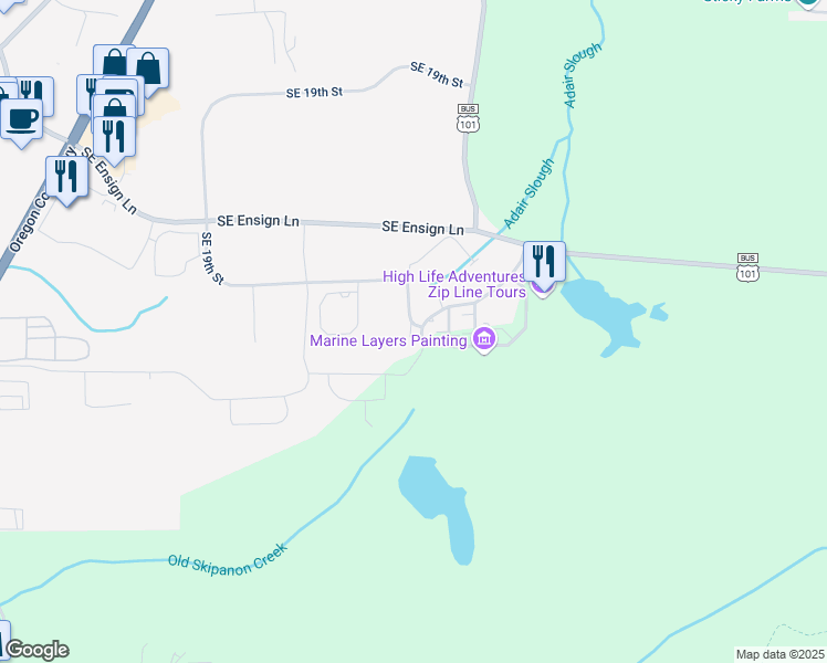 map of restaurants, bars, coffee shops, grocery stores, and more near 1991 Southeast Chokeberry Avenue in Warrenton