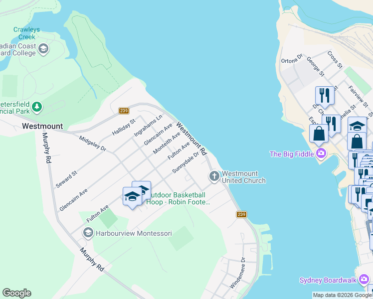 map of restaurants, bars, coffee shops, grocery stores, and more near 17 Fulton Avenue in Sydney