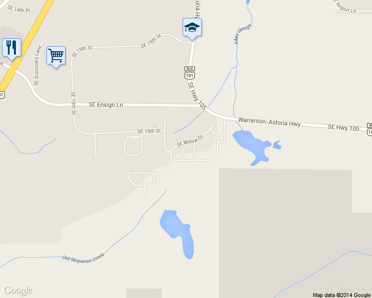 map of restaurants, bars, coffee shops, grocery stores, and more near 1481 Southeast Willow Drive in Warrenton