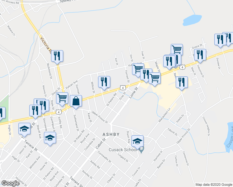 map of restaurants, bars, coffee shops, grocery stores, and more near 520 Saint Peters Road in Sydney