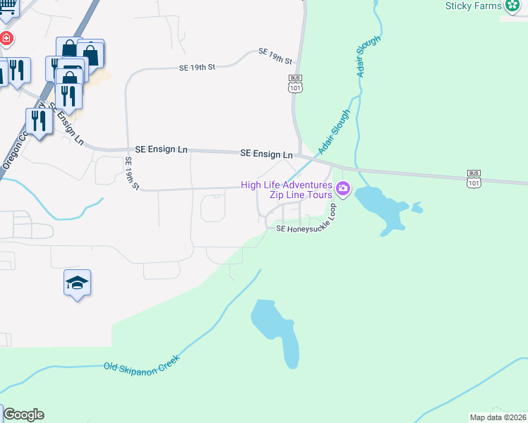 map of restaurants, bars, coffee shops, grocery stores, and more near 1990 Southeast 19th Street in Warrenton