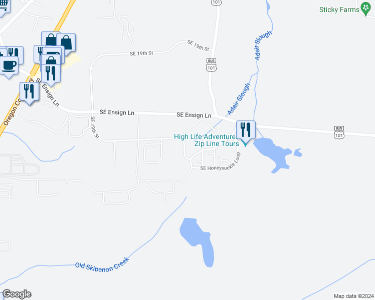 map of restaurants, bars, coffee shops, grocery stores, and more near 1980 Southeast Chokeberry Avenue in Warrenton