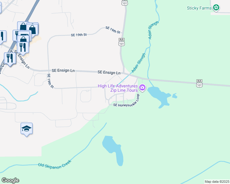 map of restaurants, bars, coffee shops, grocery stores, and more near 1481 Southeast Willow Drive in Warrenton