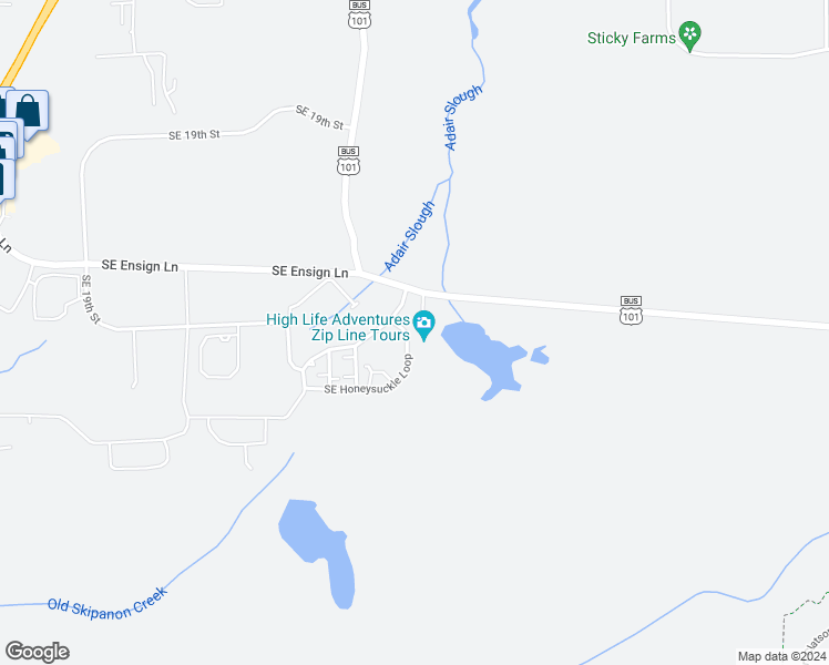 map of restaurants, bars, coffee shops, grocery stores, and more near 1641 Southeast Honeysuckle Loop in Warrenton