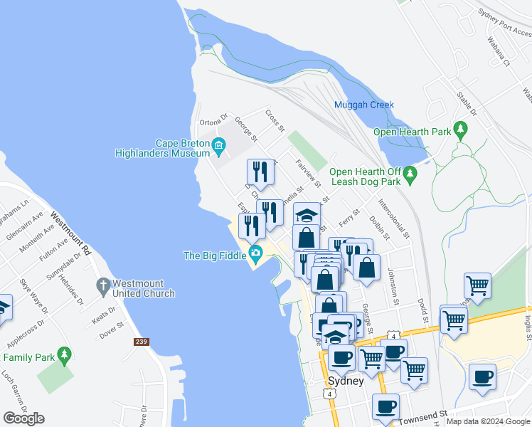 map of restaurants, bars, coffee shops, grocery stores, and more near 50 Charlotte Street in Sydney