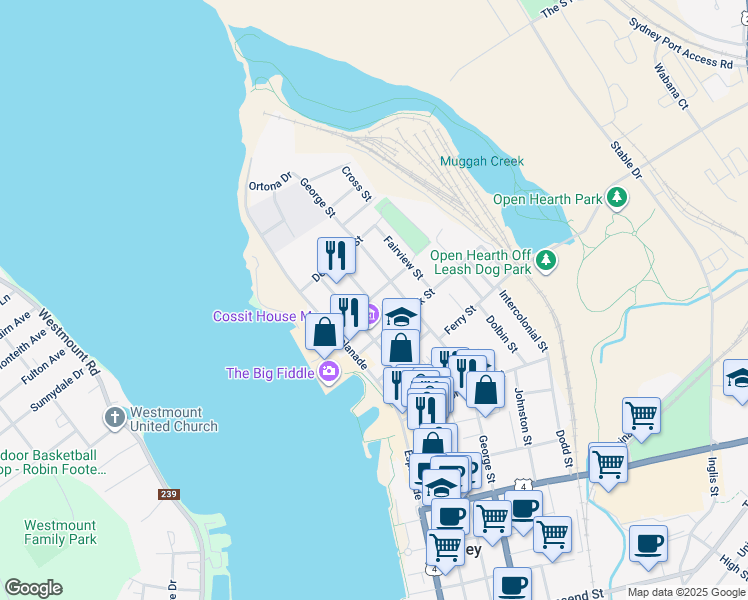 map of restaurants, bars, coffee shops, grocery stores, and more near 48 Amelia Street in Sydney
