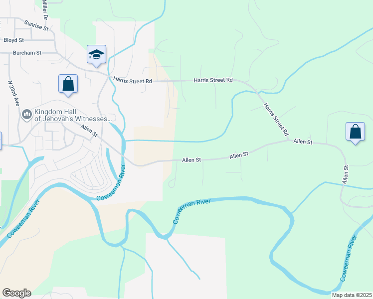 map of restaurants, bars, coffee shops, grocery stores, and more near 2745 Allen Street in Kelso