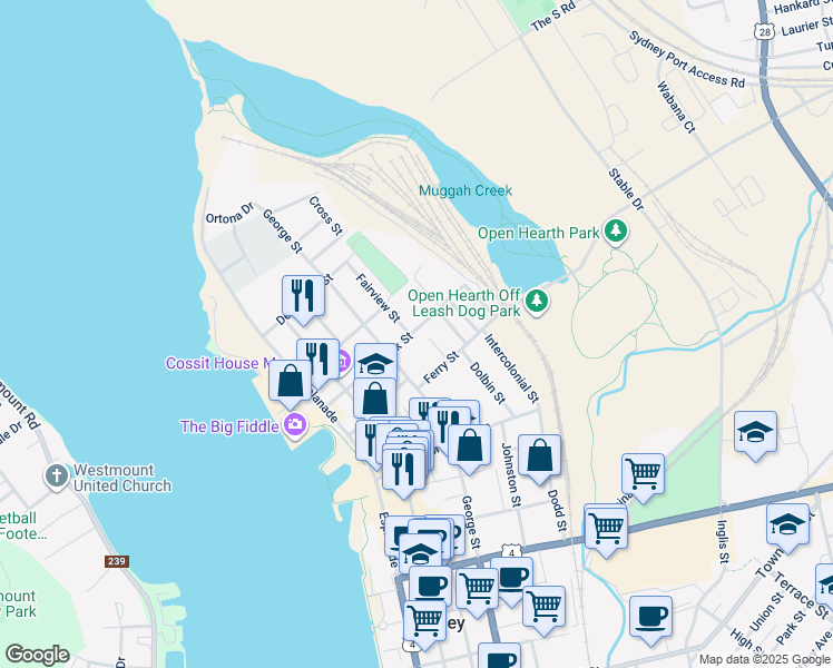 map of restaurants, bars, coffee shops, grocery stores, and more near 104 York Street in Sydney
